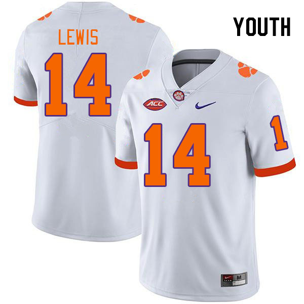 Youth Clemson Tigers Shelton Lewis #14 College White NCAA Authentic Football Stitched Jersey 23BS30JS